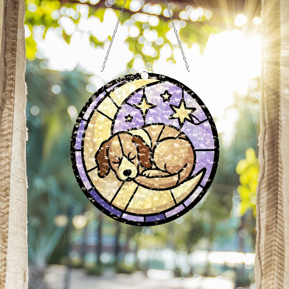 Sleeping Puppy Moon Circle Water Ripple Suncatcher