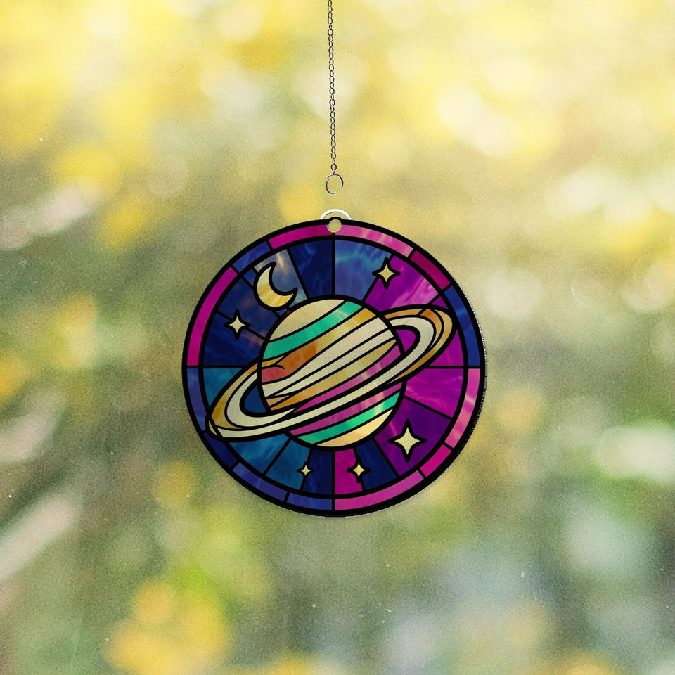 Ringed Planet Stars Circle Acrylic Suncatcher