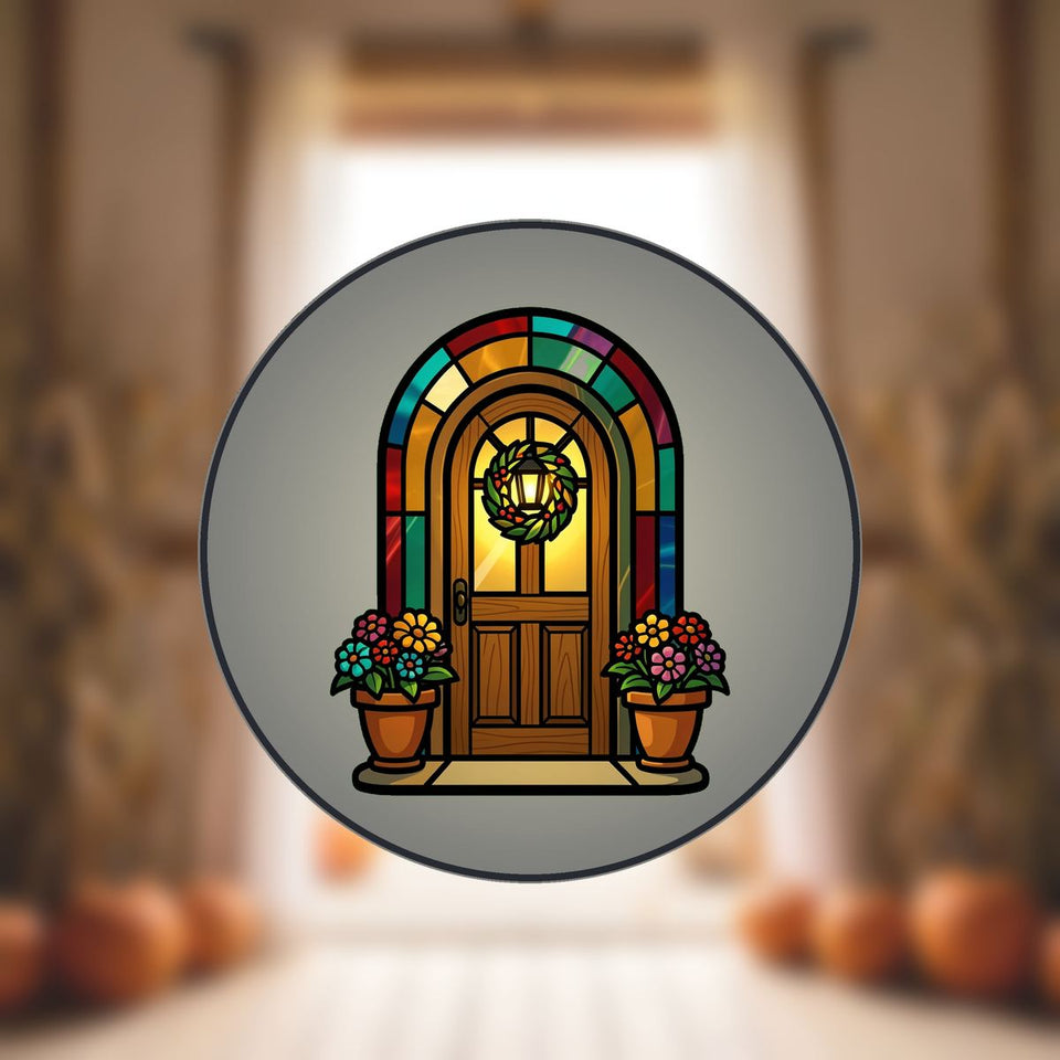 Cozy Cottage Door Arch Stained Glass Suncatcher