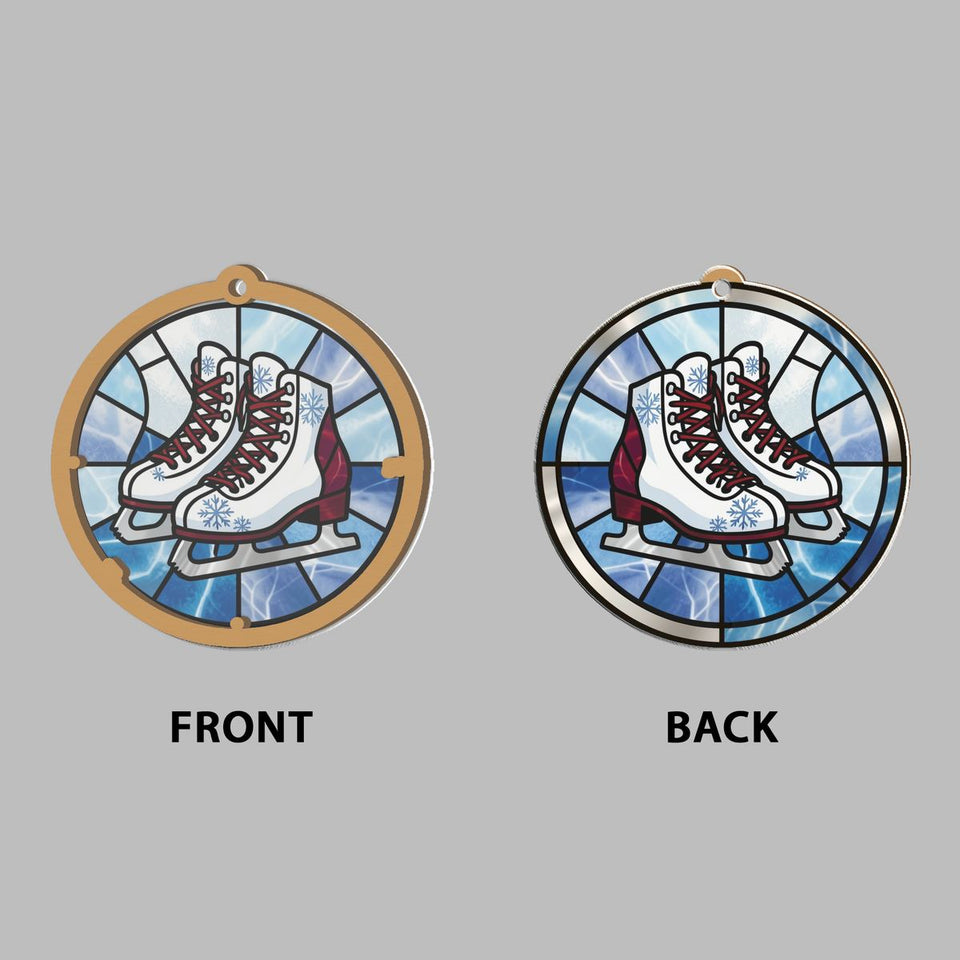 Ice Skates Snowflake Circle Window Hanging Suncatcher
