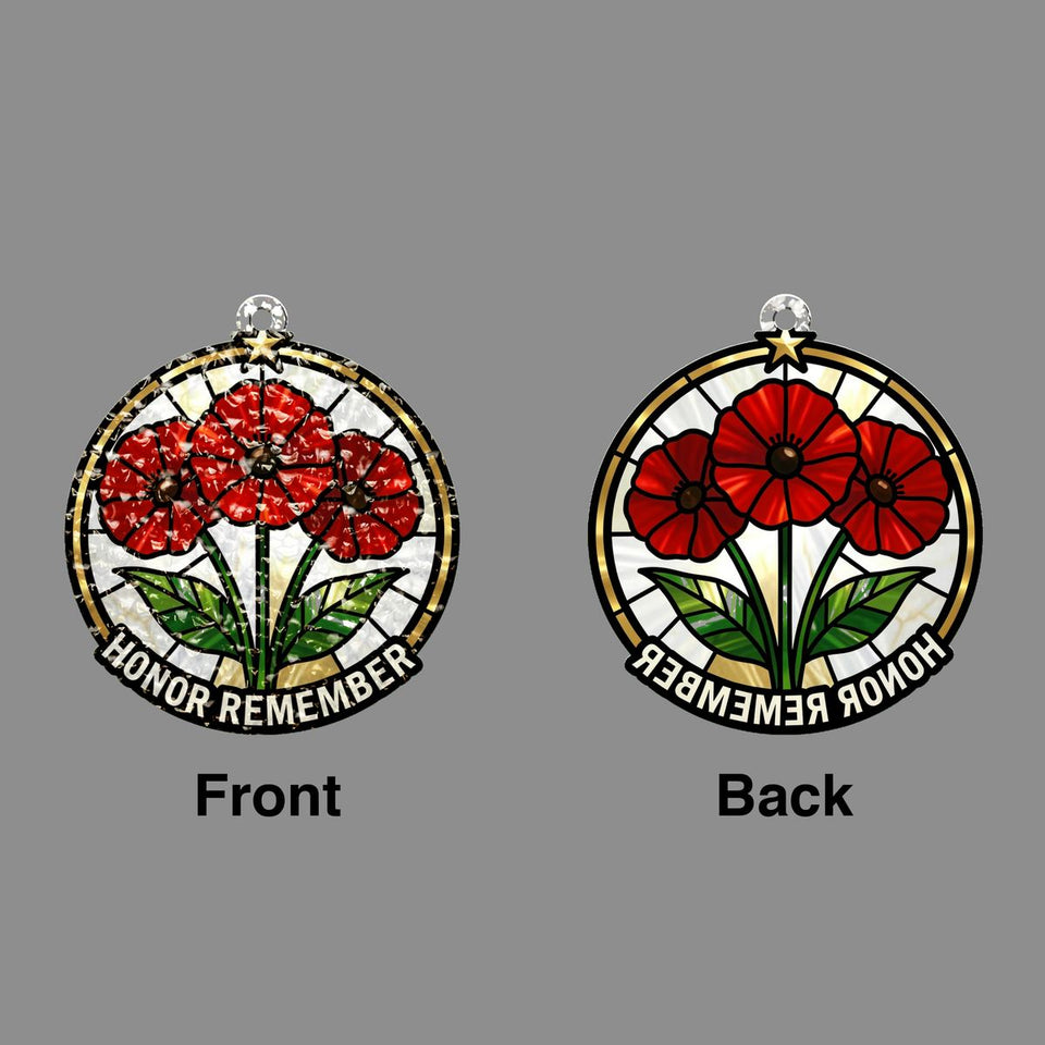 Red Poppy Veterans Circle Water Ripple Suncatcher