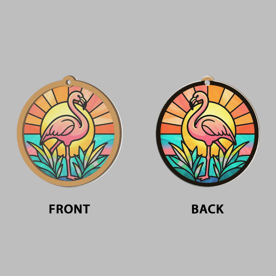 Pink Flamingo Sunset Circle Window Hanging Suncatcher