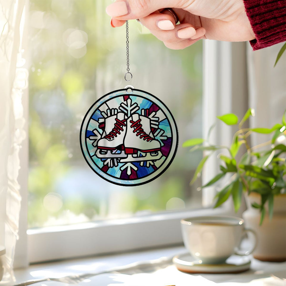 Winter Ice Skates Circle Acrylic Suncatcher