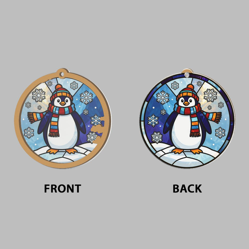 Winter Penguin Scarf Circle Window Hanging Suncatcher