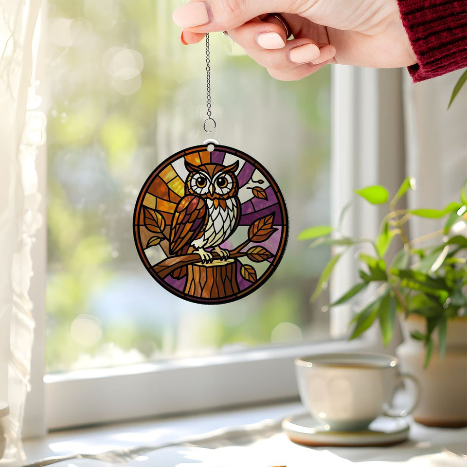 Autumn Owl Circle Acrylic Suncatcher