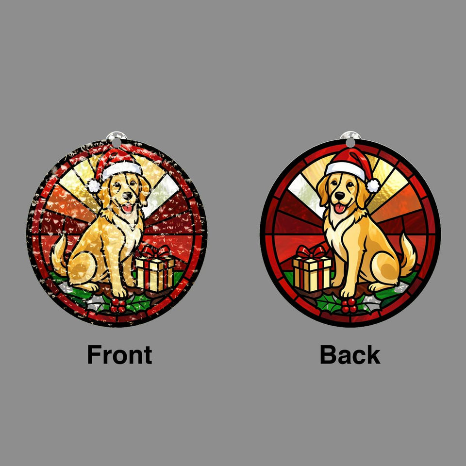 Christmas Dog Santa Hat Circle Water Ripple Suncatcher