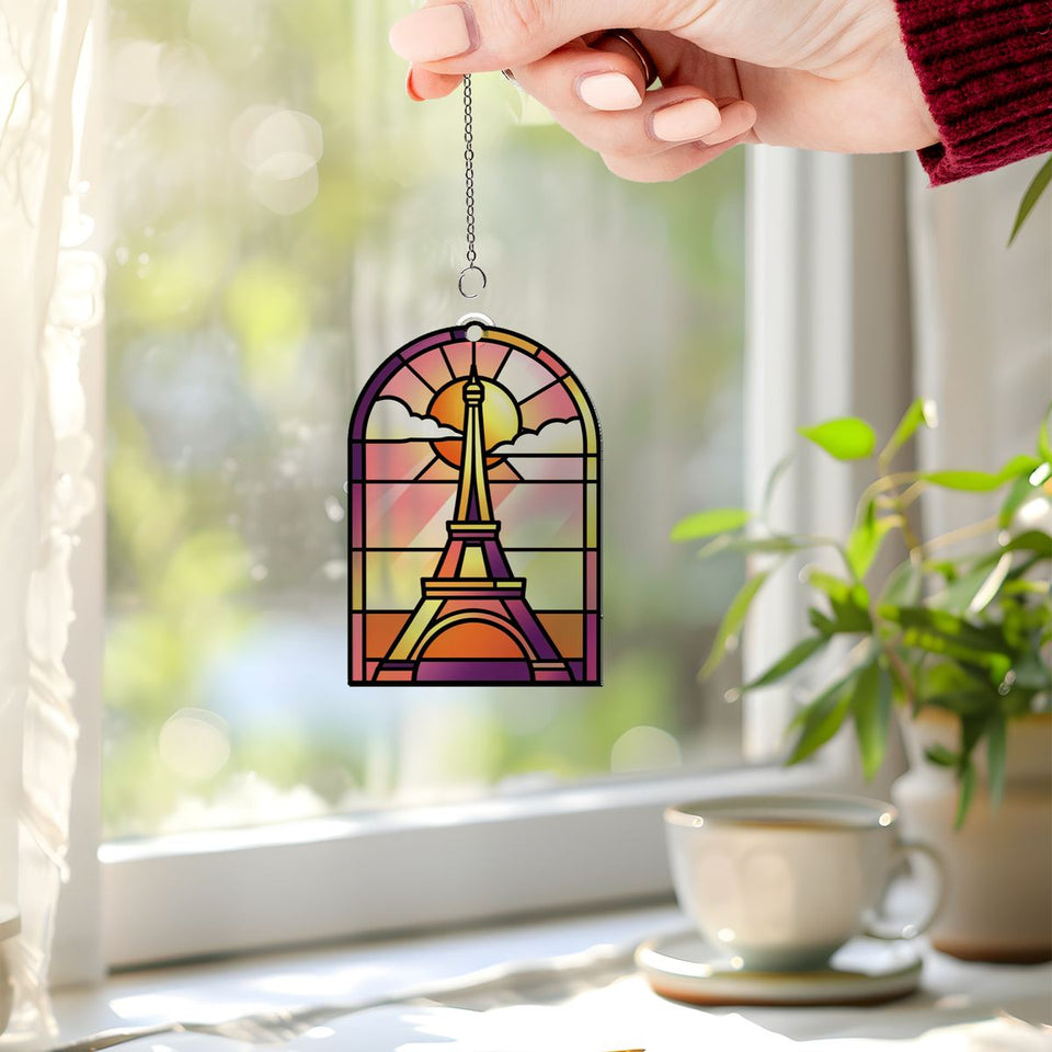 Eiffel Tower Sunset Arch Acrylic Suncatcher