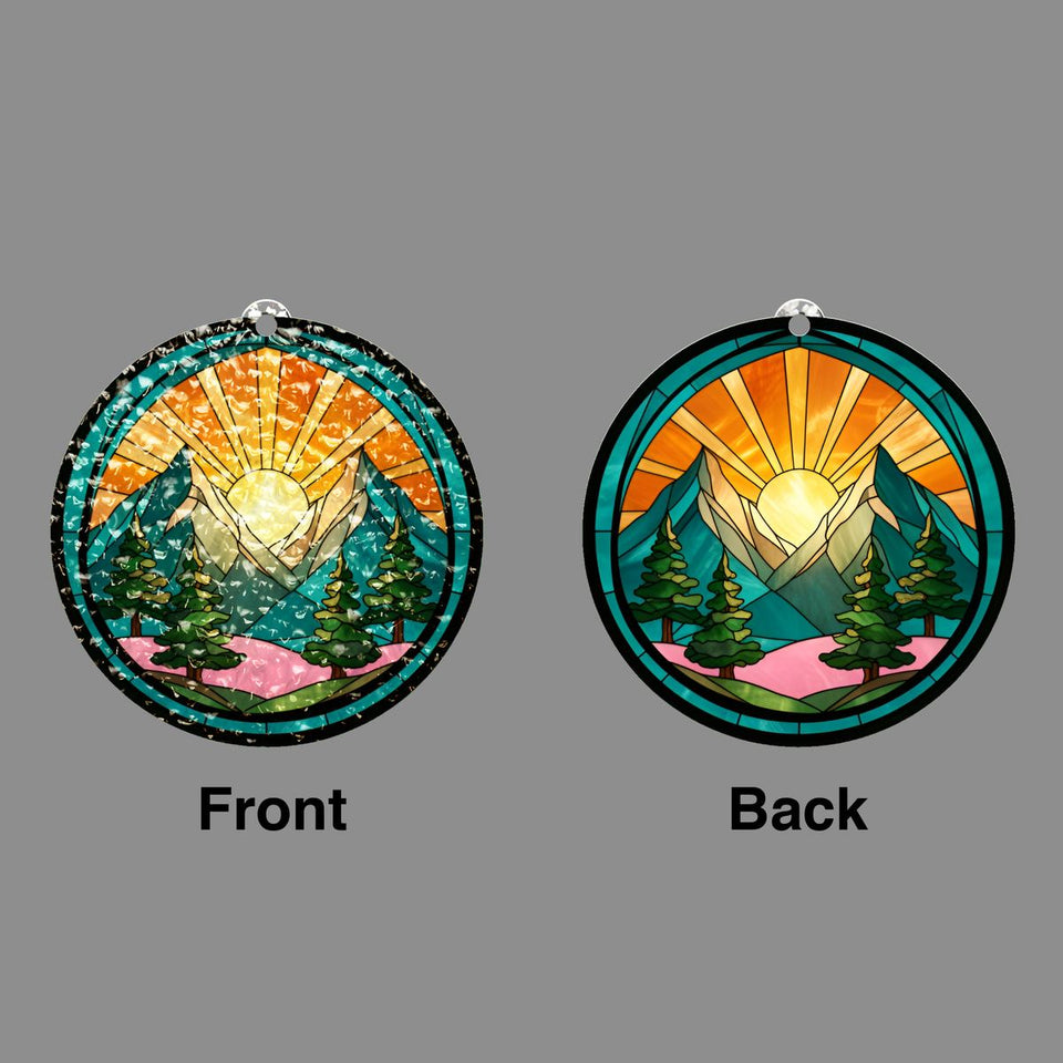 Mountain Pine Sunrise Circle Water Ripple Suncatcher