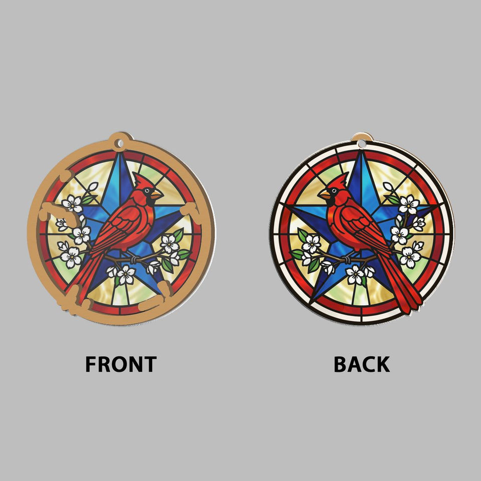 Patriotic Cardinal Star Circle Window Hanging Suncatcher