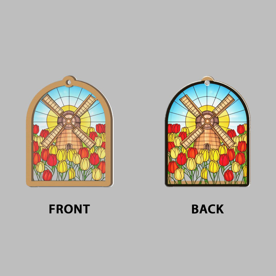 Tulip Windmill Arch Window Hanging Suncatcher
