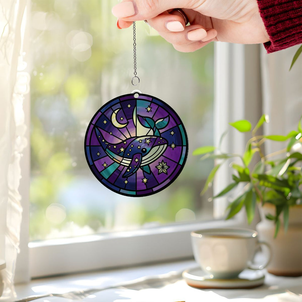 Starry Whale Night Circle Acrylic Suncatcher
