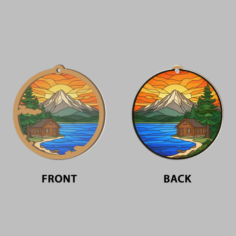 Cozy Cabin Lake Circle Window Hanging Suncatcher