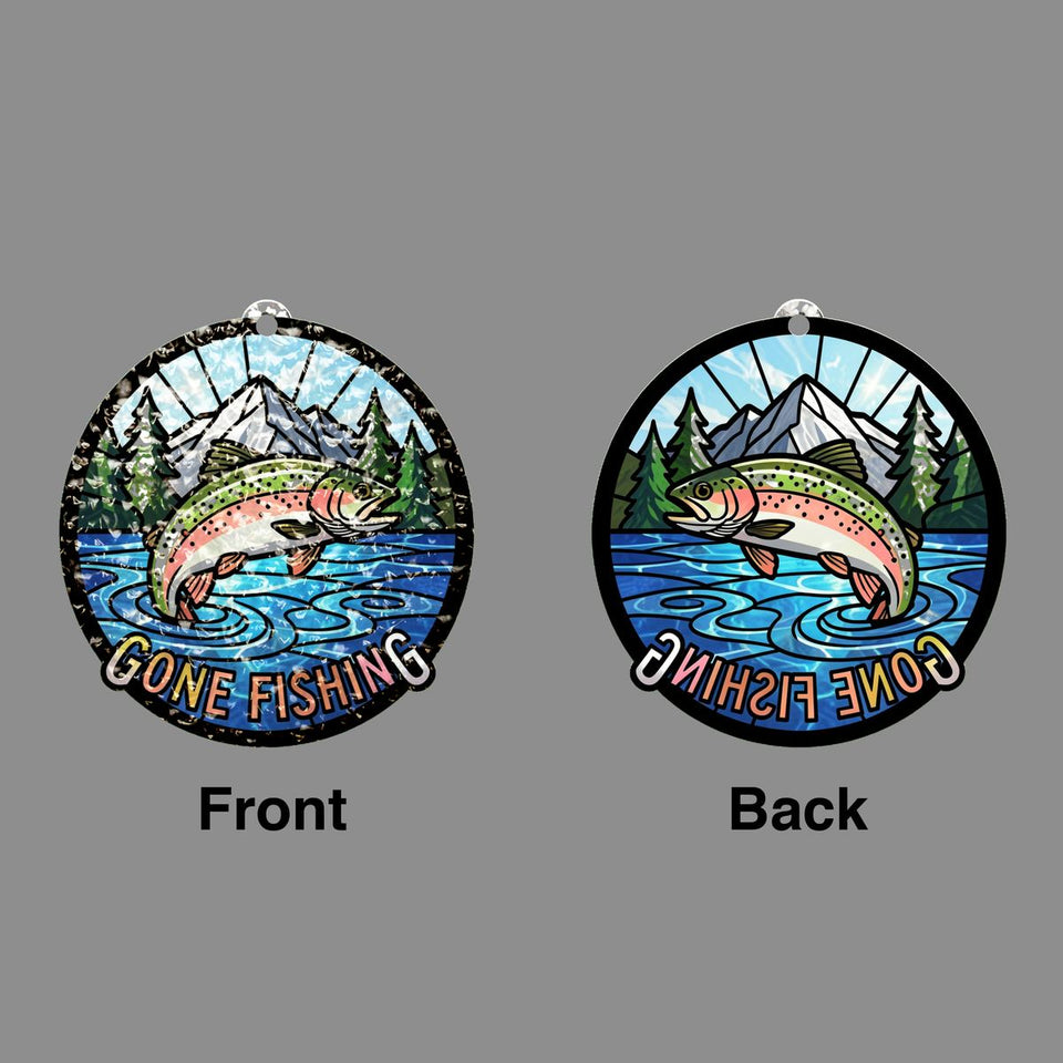 Gone Fishing Trout Circle Water Ripple Suncatcher