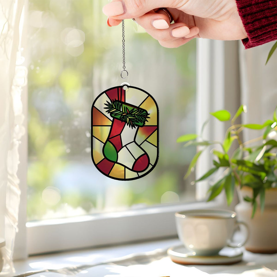 Christmas Stocking Pine Acrylic Suncatcher