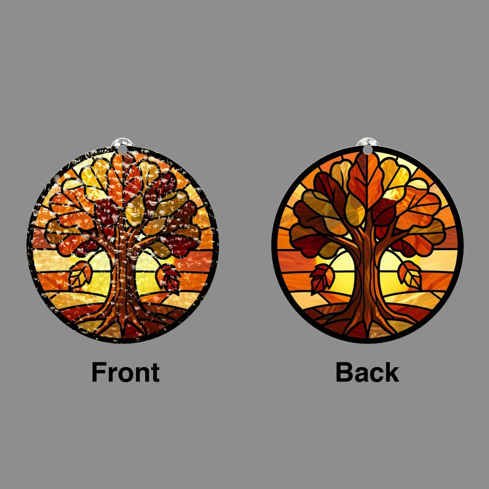 Golden Autumn Tree Circle Water Ripple Suncatcher