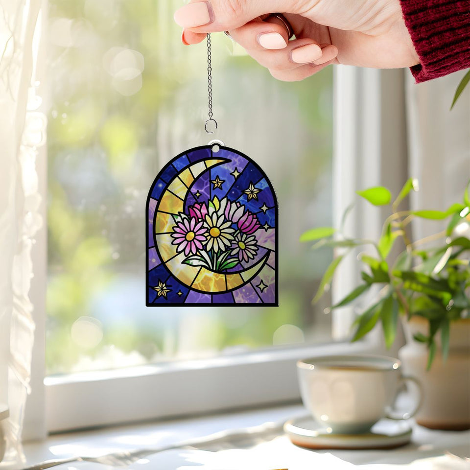 Crescent Moon Wildflowers Arch Acrylic Suncatcher