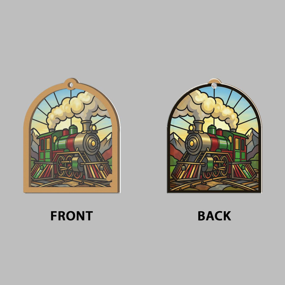 Vintage Steam Train Arch Window Hanging Suncatcher