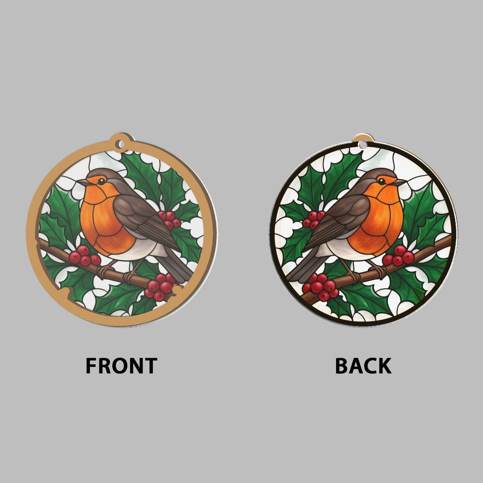 Winter Robin Berry Branch Window Hanging Suncatcher