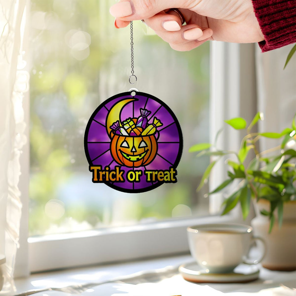 Trick Or Treat Pail Circle Acrylic Suncatcher