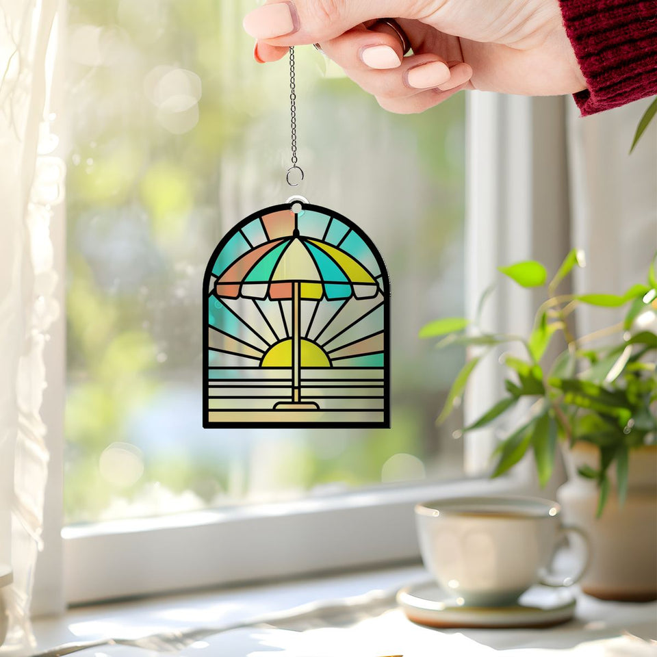 Beach Umbrella Sunset Acrylic Suncatcher