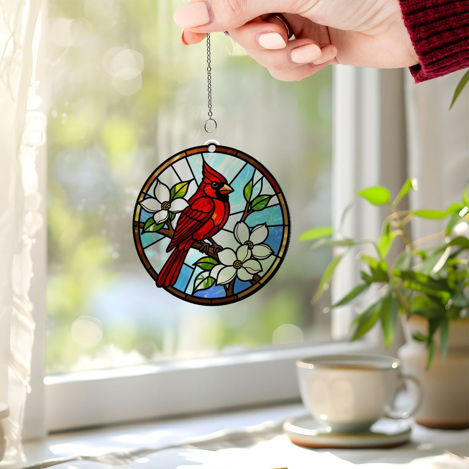 Cardinal Dogwood Circle Acrylic Suncatcher