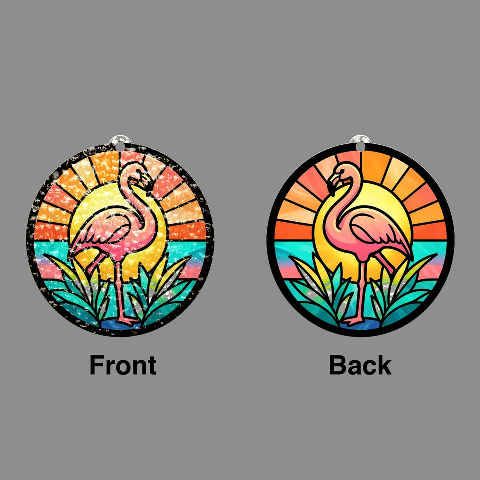 Pink Flamingo Sunset Circle Water Ripple Suncatcher