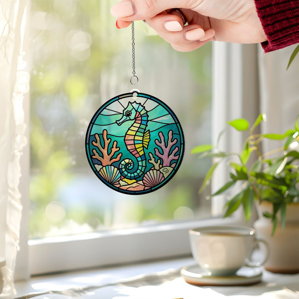 Seahorse Coral Reef Circle Acrylic Suncatcher