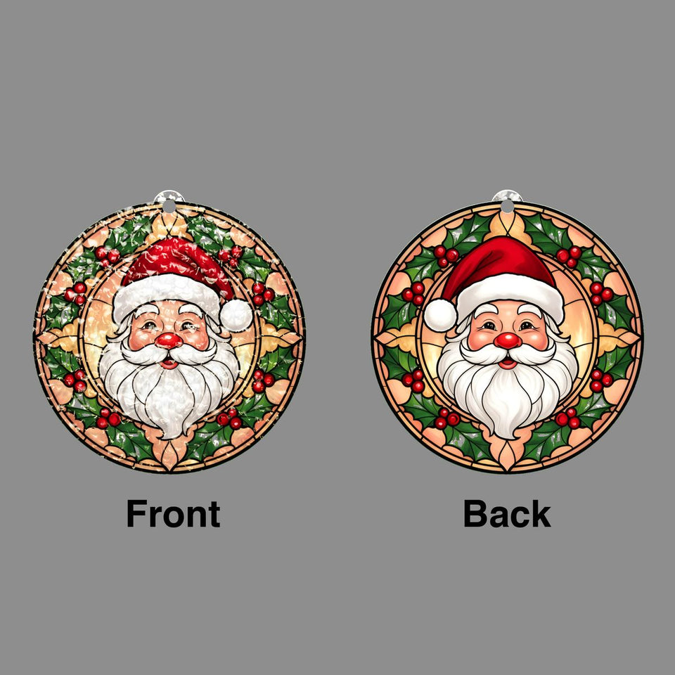 Santa Face Holly Circle Water Ripple Suncatcher
