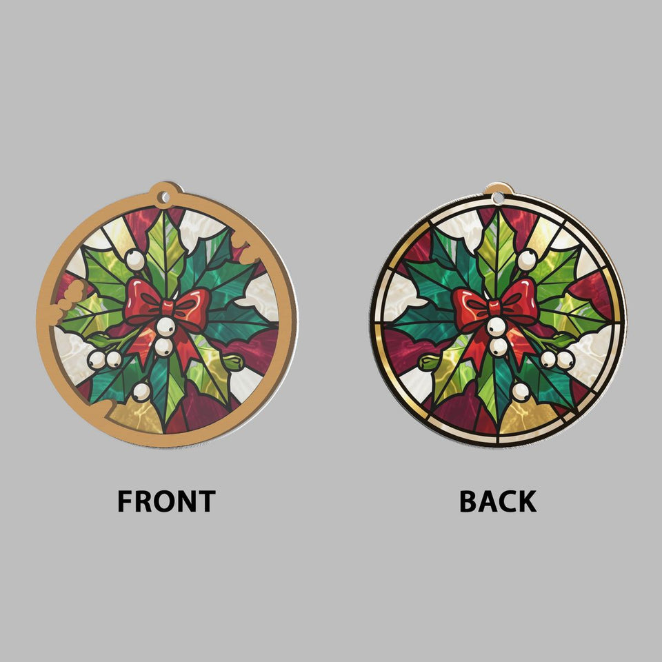 Mistletoe Bow Circle Window Hanging Suncatcher
