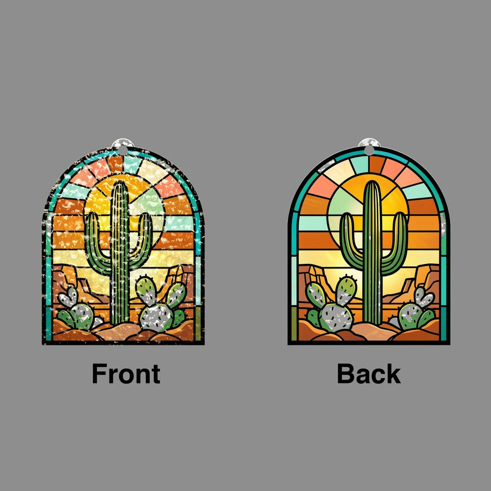 Desert Saguaro Sunset Arch Water Ripple Suncatcher