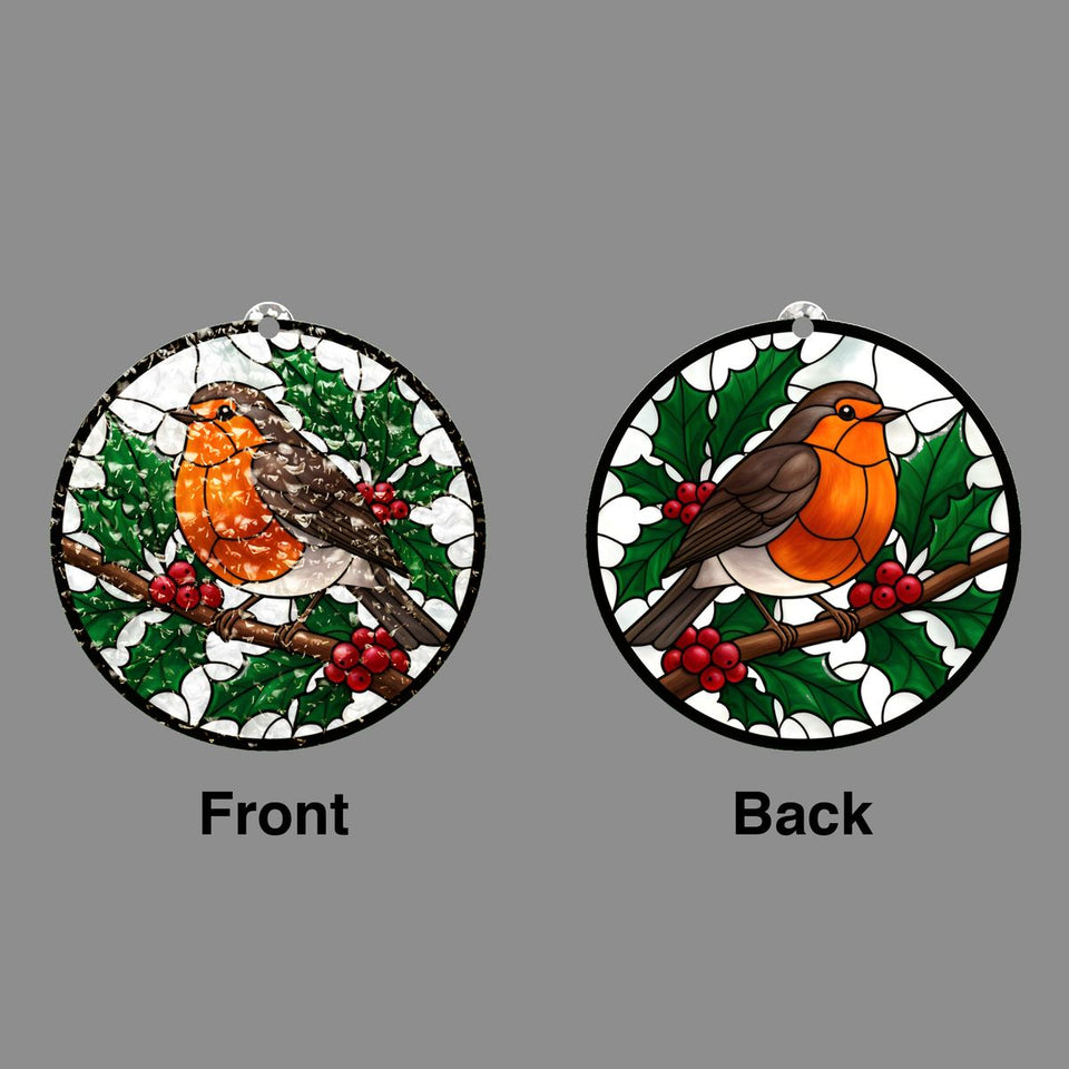 Winter Robin Berry Branch Water Ripple Suncatcher