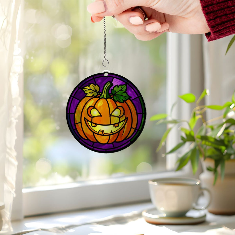Jack O Lantern Grin Circle Acrylic Suncatcher
