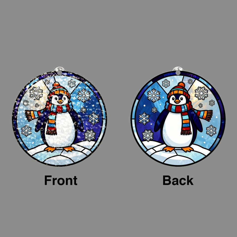 Winter Penguin Scarf Circle Water Ripple Suncatcher