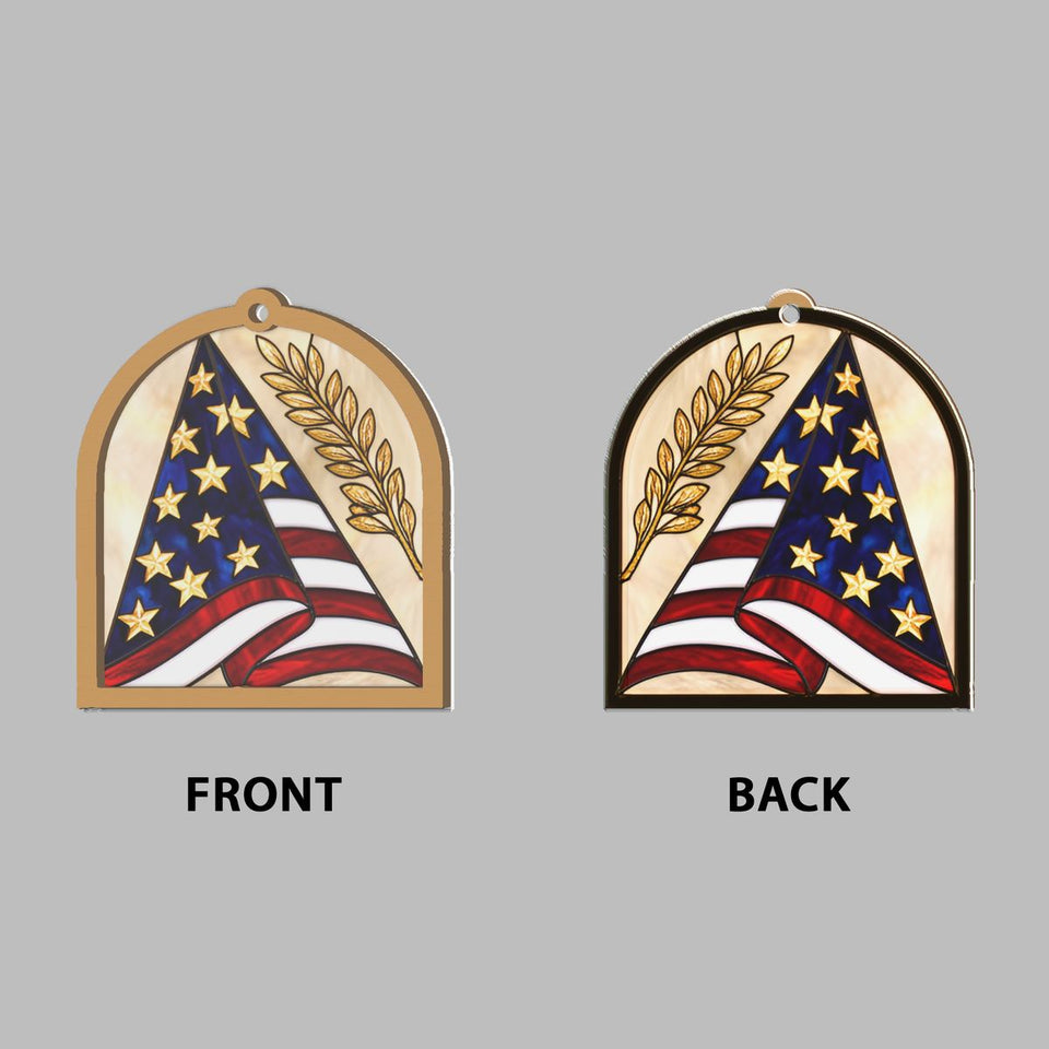 Folded Flag Memorial Arch Window Hanging Suncatcher