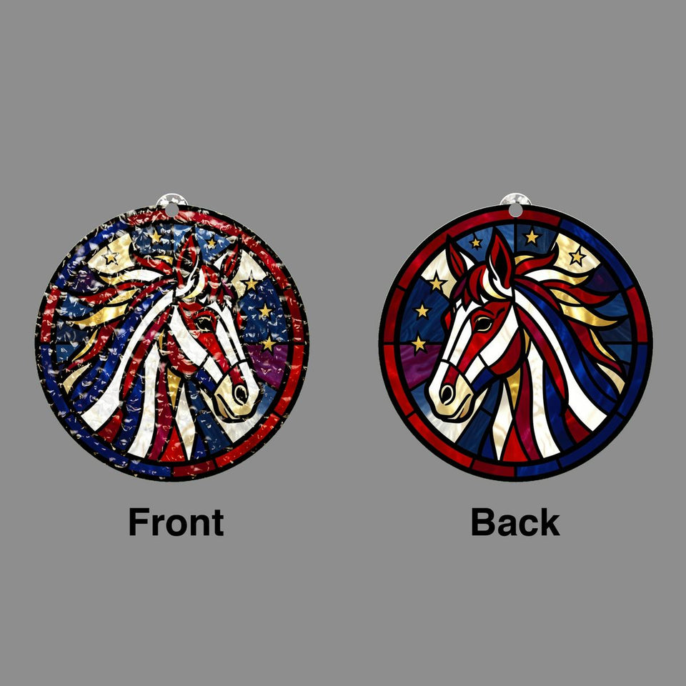 Patriotic Horse Stars Circle Water Ripple Suncatcher