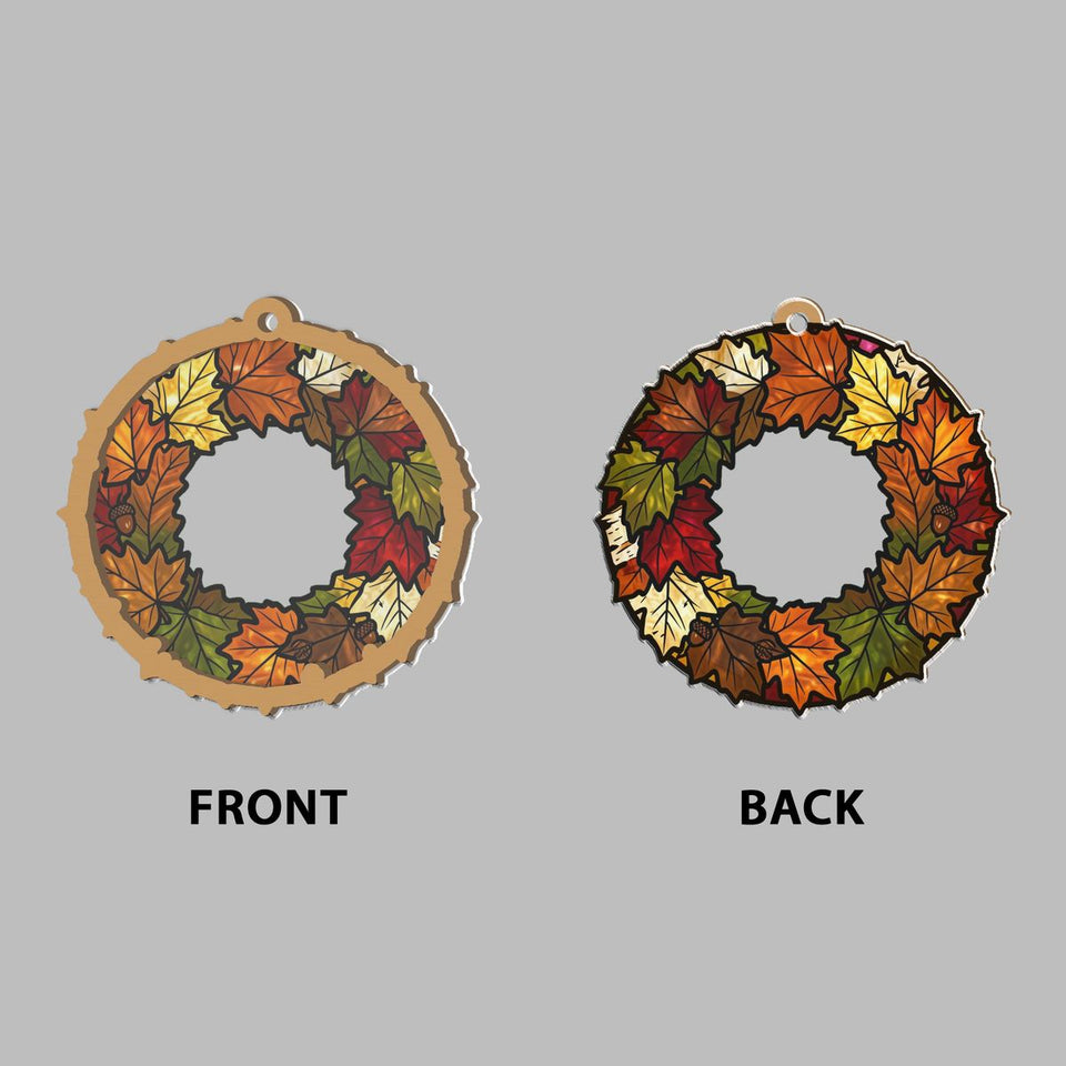 Fall Leaves Wreath Circle Window Hanging Suncatcher