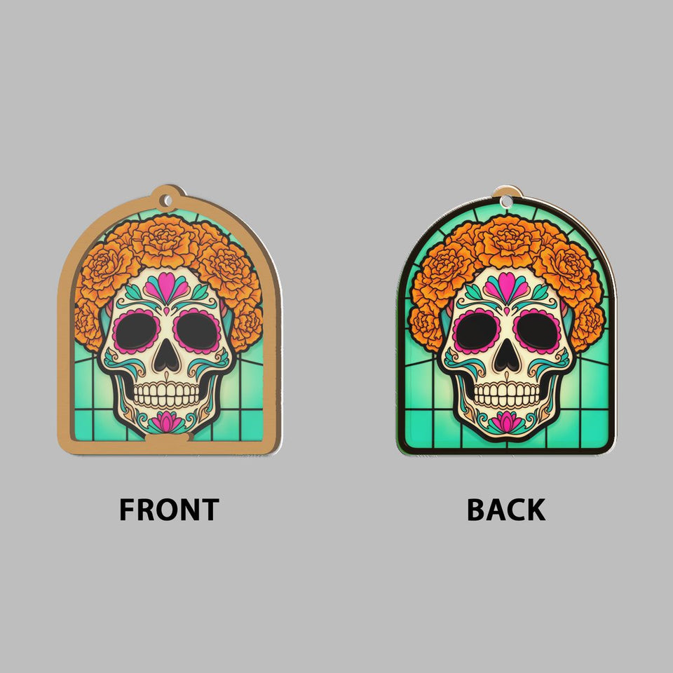 Sugar Skull Marigold Arch Window Hanging Suncatcher