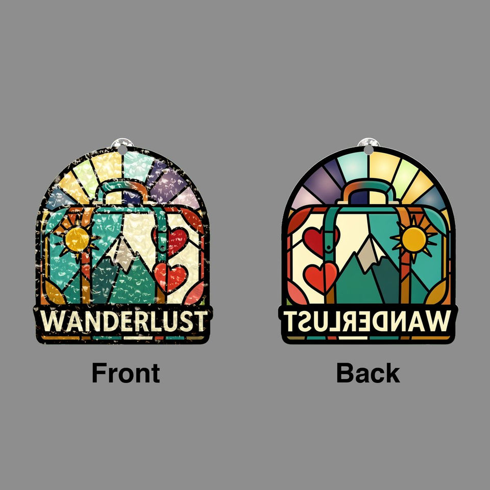 Vintage Suitcase Wanderlust Arch Water Ripple Suncatcher