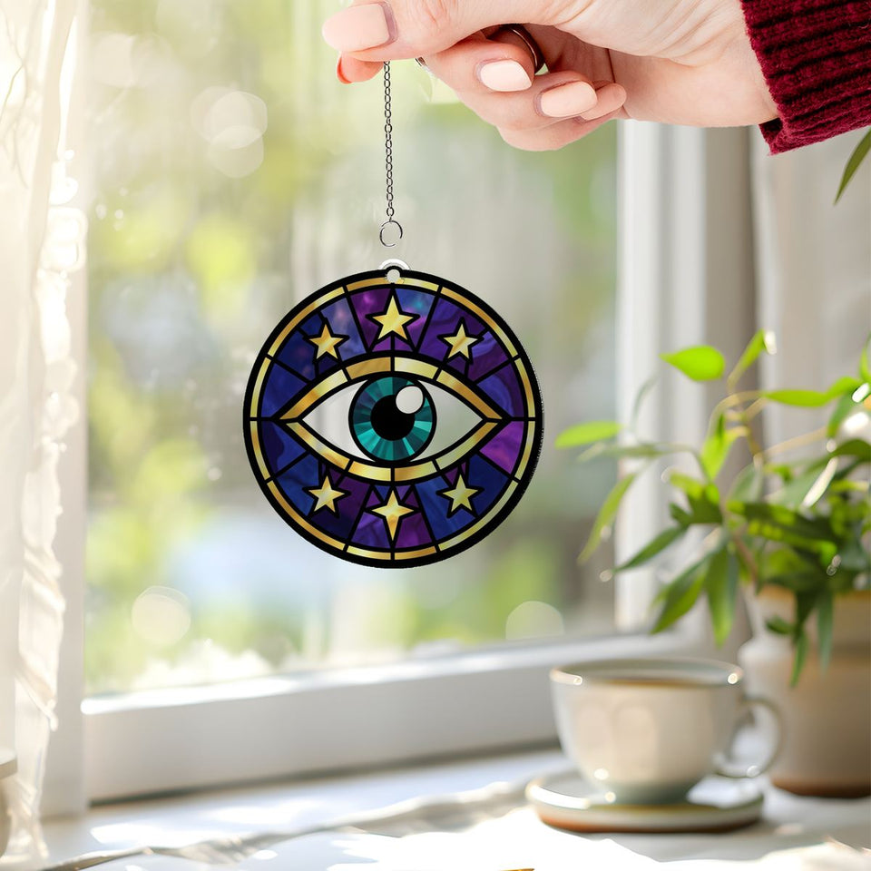 Celestial Eye Crescent Circle Acrylic Suncatcher