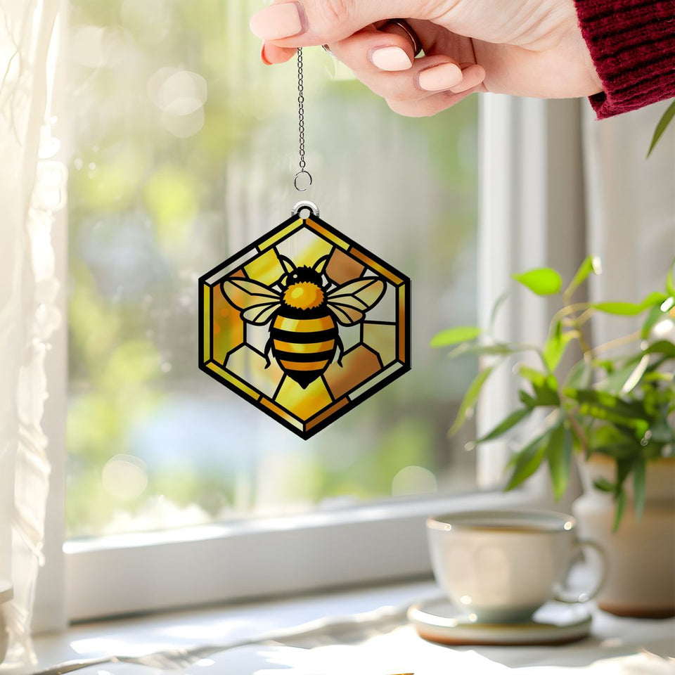 Honeybee Honeycomb Hexagon Acrylic Suncatcher