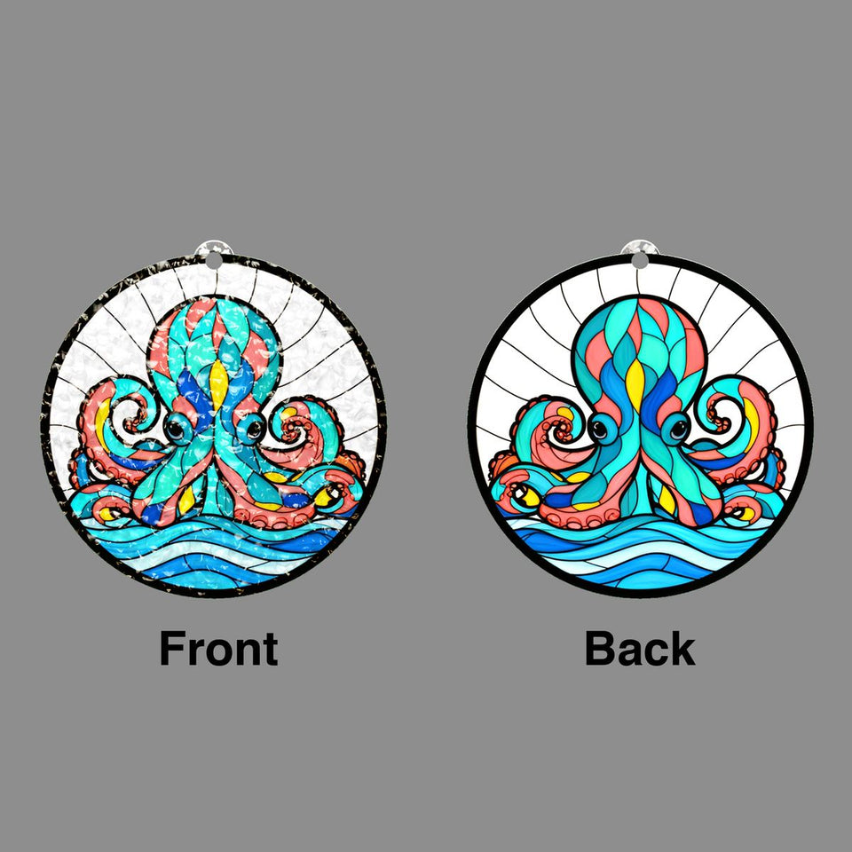 Curious Octopus Wave Circle Water Ripple Suncatcher
