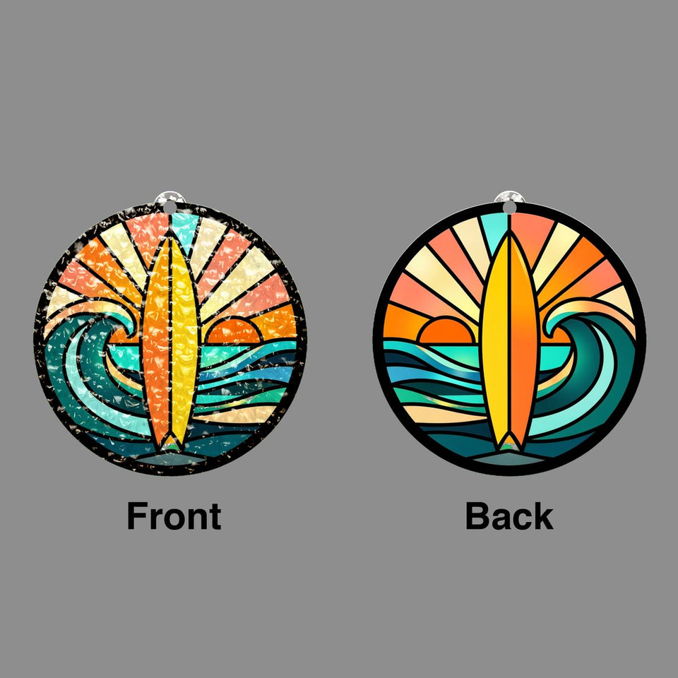 Surfboard Wave Sunset Circle Water Ripple Suncatcher