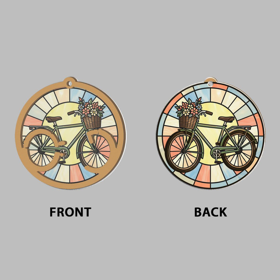 Flower Basket Bicycle Circle Window Hanging Suncatcher
