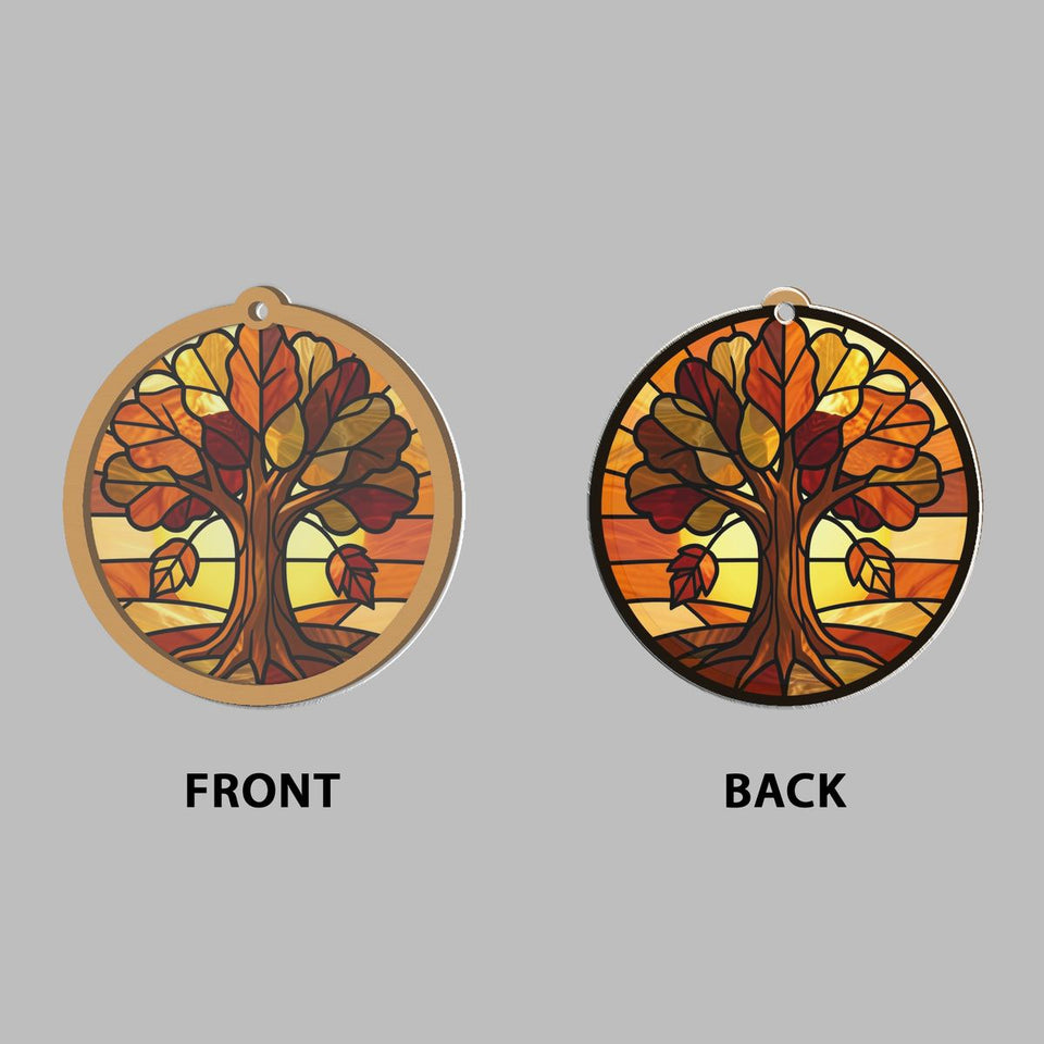 Golden Autumn Tree Circle Window Hanging Suncatcher