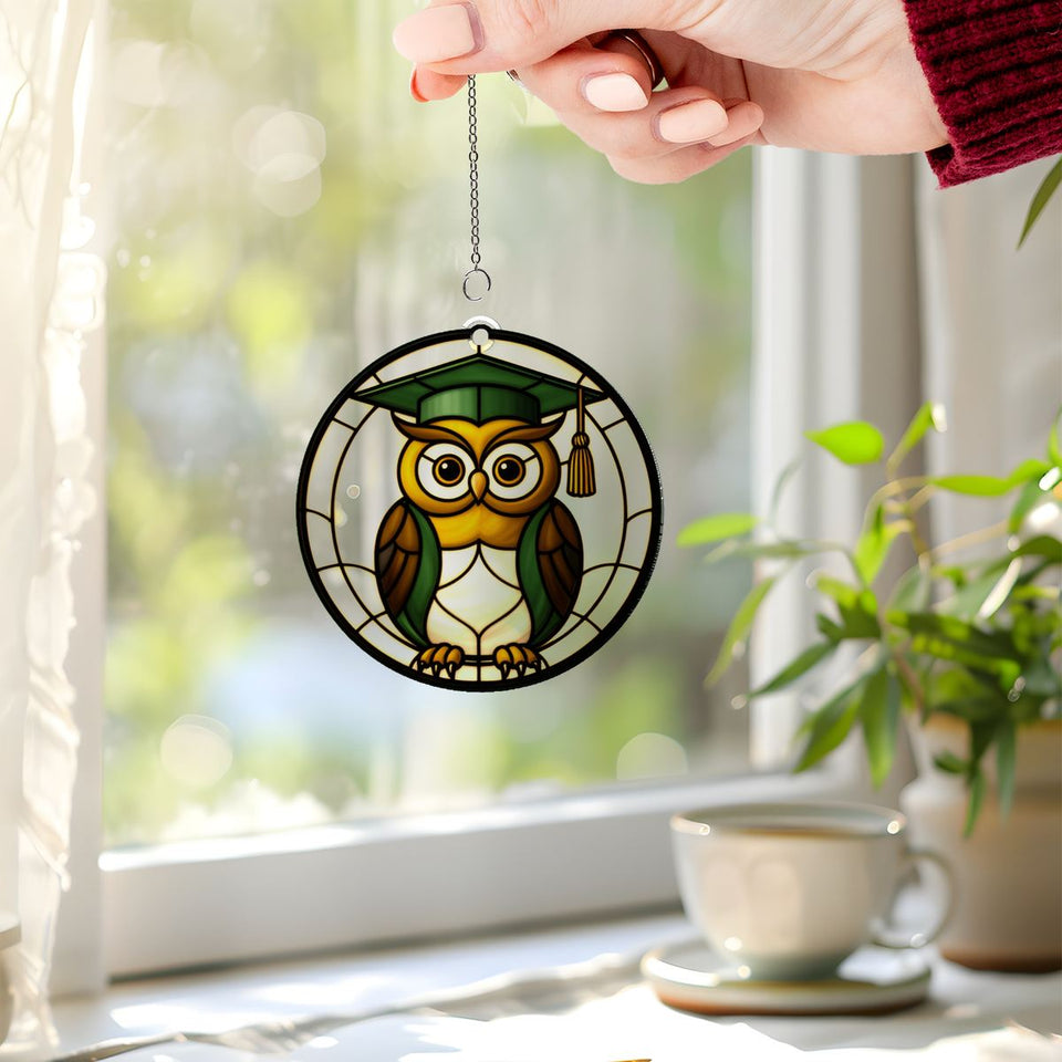 Wise Owl Graduation Cap Acrylic Suncatcher