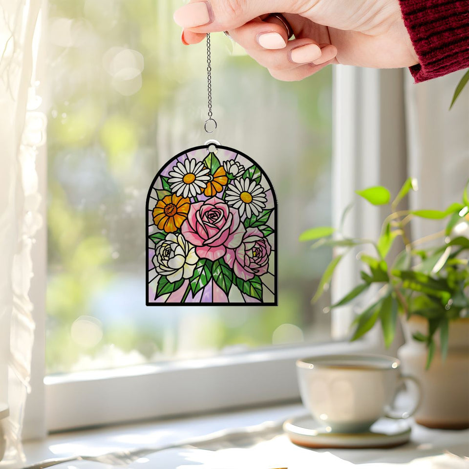 Birth Flower Bouquet Arch Acrylic Suncatcher