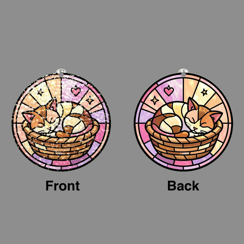 Sleeping Kitten Basket Circle Water Ripple Suncatcher