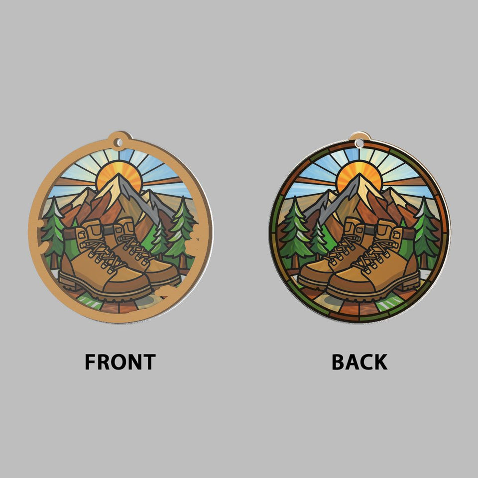 Hiking Boots Mountain Circle Window Hanging Suncatcher