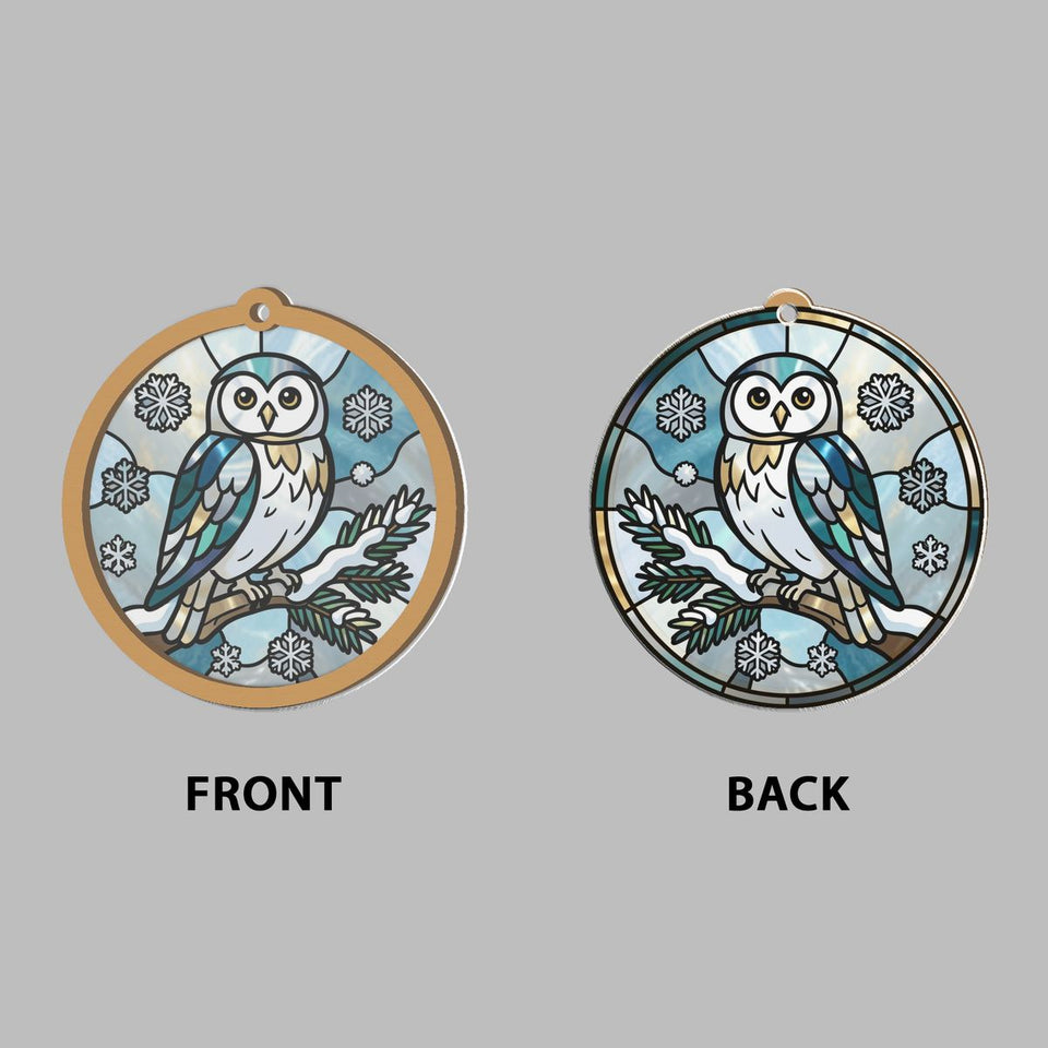 Snowy Owl Pine Circle Window Hanging Suncatcher