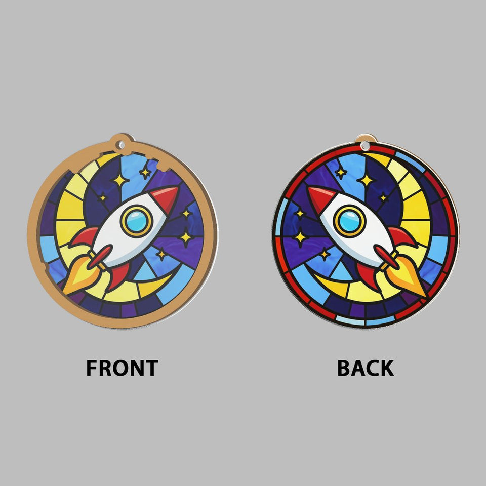 Rocket Ship Stars Circle Window Hanging Suncatcher